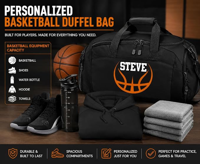 Personalized Basketball Duffel Bag with Shoe Compartment, Custom Basketball Bag with Name and Number, Basketball Travel Bag for Players, Team Sports Gear Bag - Image 6