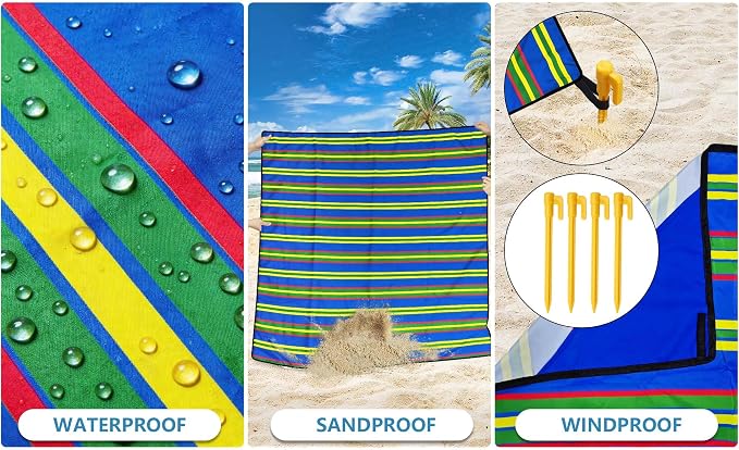 WIWIGO Beach Blanket Waterproof Sandproof Beach Mat 79" X 83"/10'x9'for 2-8 Adults Quick Drying Outdoor Picnic Mat Beach Accessories for Travel, Camping, Hiking - Image 3