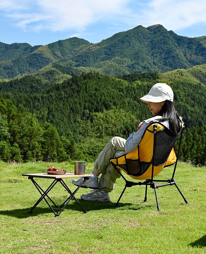 iClimb Ultralight Compact Camping Folding Beach Chair with Anti-Sinking Large Feet and Back Support Webbing (Yellow - Square Frame - 2PC) - Image 5