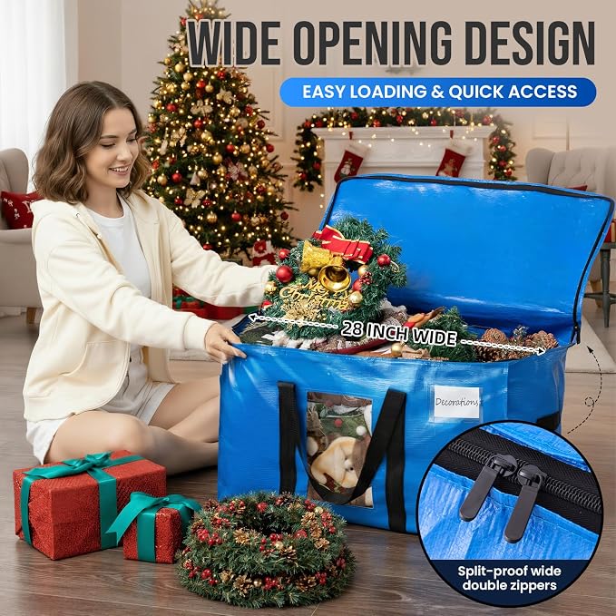 TAILI Extra Large Moving Bags, 4 Pack Blue Heavy Duty Totes For Storage with Visible Window, Wrap Around Handles, Storage Bags for Space Saving, Alternative to Moving Boxes - Image 4