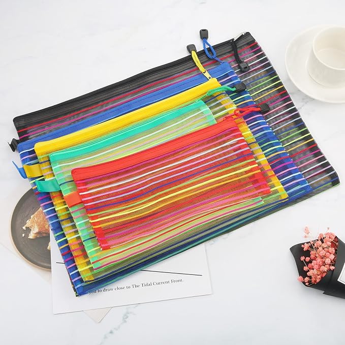 Twistover 100 Pcs Mesh Zipper Pouch Bags for Organizing 5 Sizes, 5 Colors Assorted Sizes Pouch Bulk Cosmetics Purse Toiletry Travel Case Multipurpose Storage Bag for Office School Home Travel Supplies - Image 5