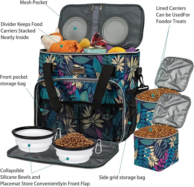 BAGLHER Dog Travel Bag, Pet Travel Bag (ALL Pet Travel Supplies), With 2 Pet Food Containers and 2 Collapsible Silicone Bowls; Essential Kits for Travel Hawaii - Image 5