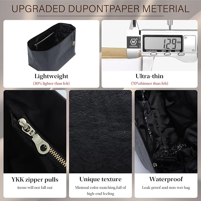 Doxo Purse Organizer Insert for Longchamp Le Pliage Medium, 6-Compartment Bag Organizer with YKK Zipper Pocket, Cup Holder, Key Chain, Waterproof DupontPaper Lightweight Handbag Shaper (Black,M) - Image 6