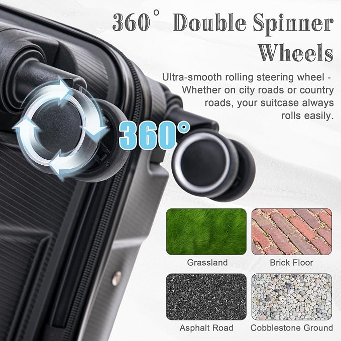 Hardshell Luggage Sets, Lightweight Stripes Suitcases with Spinner Wheels, Black-PP - Image 4