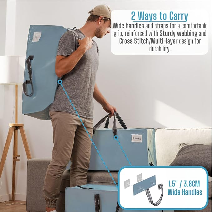 VENO 8 Pack Heavy Duty Moving Bags with Backpack Straps, Zippers & Handles, Extra Large Packing Bags for College Dorm Essentials, Moving Supplies Alternative to Cardboard Moving Boxes - Image 2