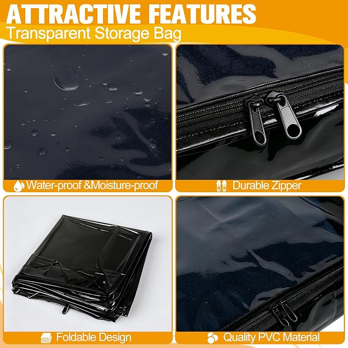 Plastic Storage Bags with Easy-Glide Zipper, Pack of 6, Durable Clear Vinyl Zippered Storage Bags for Clothes Sweaters Comforters Blankets Sheets Bedding (21.6 x 13.7 x 12.4 Inch, Black) - Image 4
