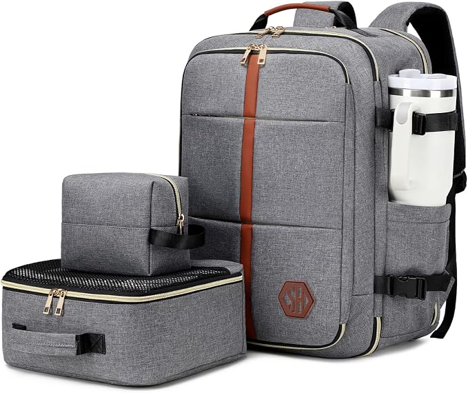 40L Travel Laptop Backpack for Women & Men, Airline Approved Carry On Luggage Overnight Bags, Waterproof Personal Item Bag, Weekender Essentials Backpacks Vacuum Backpack Gray by SHENHU