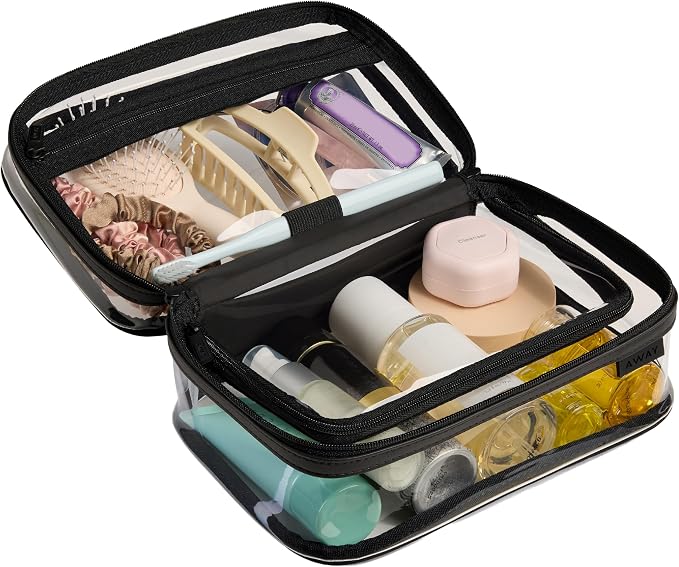 Away Clear Toiletry Bag - Water-Repellent Travel Toiletry Bag with 2 Compartments, U-Zip Opening, Interior Zip Pocket - Jet Black - Image 3