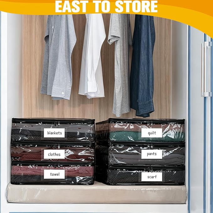 Plastic Storage Bags with Easy-Glide Zipper, Pack of 6, Durable Clear Vinyl Zippered Storage Bags for Clothes Sweaters Comforters Blankets Sheets Bedding (21.6 x 13.7 x 12.4 Inch, Black) - Image 3