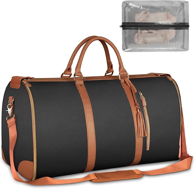 Ytonet Garment Duffle Bag, Convertible Carry on Garment Bags for Travel for Women, Water Resistant Travel Bags with Shoe Pouch, 2 in 1 Hanging Suitcase Suit Overnight Bag, Black, Large by YTONET