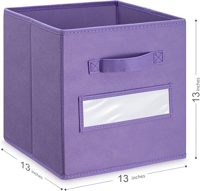 13x13x13 storage cube bins(Set of 8) Fabric storage cubes with 8 Labels Window Cards & a Pen, storage cubes 13x13, Collapsible 13 inch cube storage bins, Cubby Organizer Boxes, Purple - Image 3