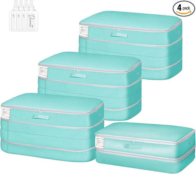 Comforter Storage Bag - Large Capacity Bedding Storage Bags Ultra Space Saving Self Compression Organizer, Washable Compression Bags for Storage Comforter Blanket Duvet Pillow, 4-Pack, Blue by EasortmPackingCubes