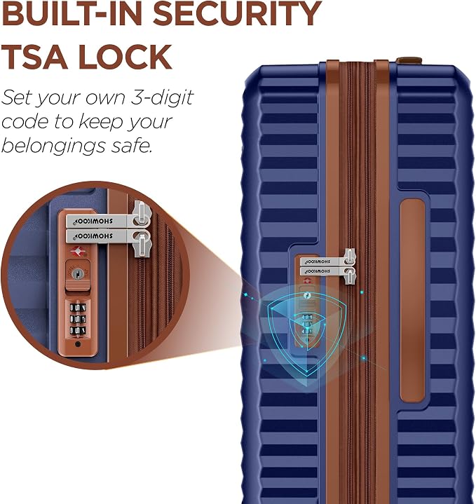 SHOWKOO Luggage Sets 3 Piece Hardside Expandable Suitcase with Double Spinner Wheels Tsa Lock Blue (20in/24in/28in) - Image 7