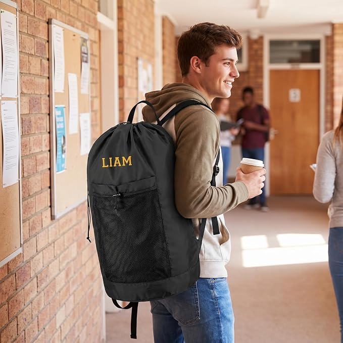 Personalized Laundry Bag Heavy Duty Custom Graduation University XL Bag Backpack with Hanging Shoulder Strap & Mesh Pocket - Back to School College Graduation Gift - Choose Your Font & Thread Color - Image 6