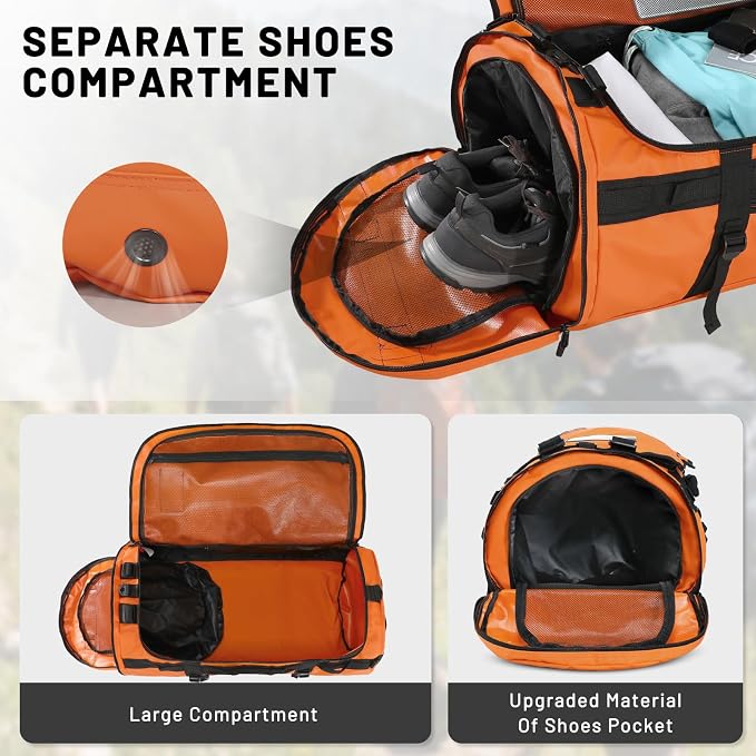 MIER Large Duffle Bag Backpack for Travel Camping Gym Sports, 45L/60L/90L | Water Resistant, Convertible Duffel, Detachable Backpack Straps, Shoe Compartment, Heavy-Duty Tarpaulin, 3 Sizes - Image 3