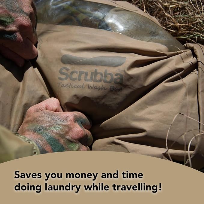 Scrubba Tactical Wash Bag & Dry Kit - Portable Washing Machine System with XL Towel, Pegless Clothesline & Hangers - Lightweight Travel Essentials Laundry Kit for Camping, Hiking, RV, Hotels - Image 4