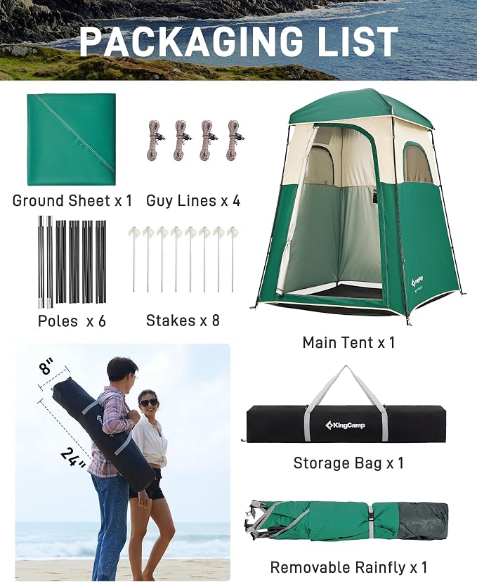 KingCamp Shower Tent, Portable Privacy Tent Outdoor Camping 1/2 Room Toilet Tents with Shower Bag & Dressing Room for Beach, Camping & Hiking - Image 8
