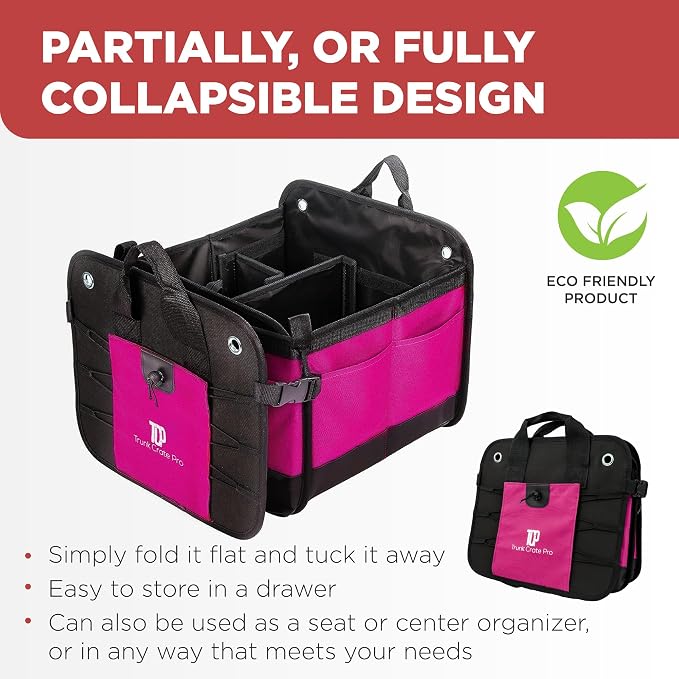 Pink Car Trunk Organizer for Women, SUV & Jeep Cargo Storage, Large | Fits Cars, SUVs & Trucks Great Gift for Car Owners Keeps Your Car Organized Easy Grocery Storage Space-Saving Portable - Image 6
