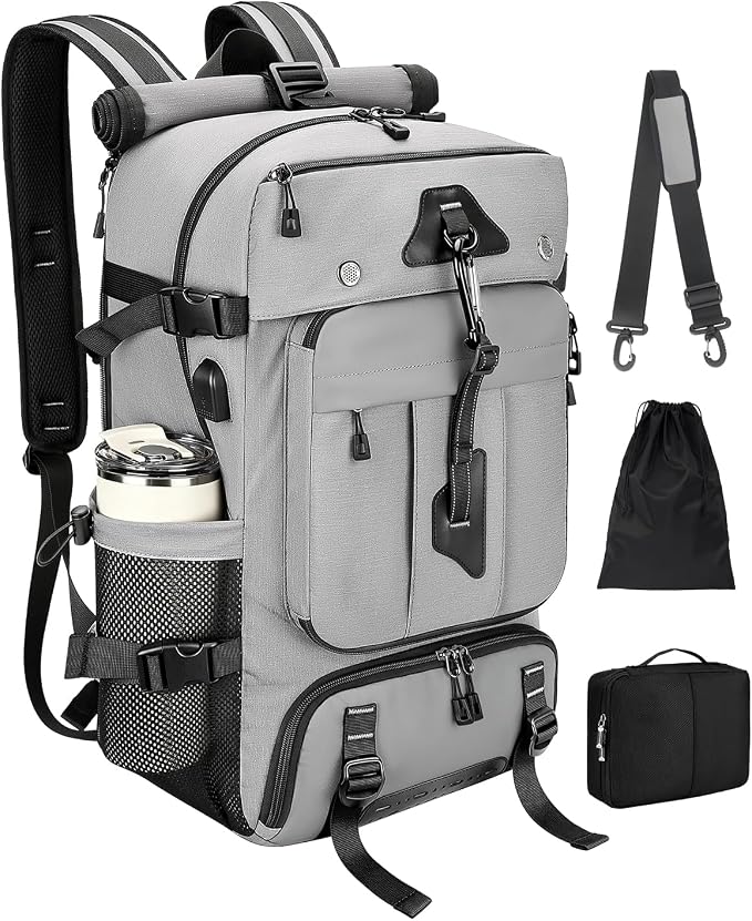 Travel Backpack for Men, 40L Carry on Backpack For Camping,Weekender Grey | Large Carry On, Convertible Duffle Bag, Shoe Compartment, Fits 16 Inch Laptop, Durable by SWICKYRICOO