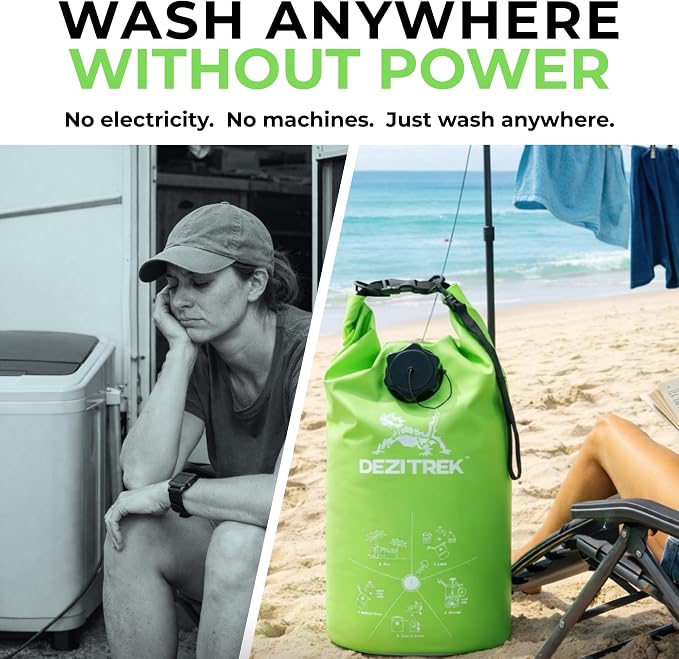 All in One Hand Wash Bag and Plunger Set - Off Grid Washing Machine Non Electric for Camping Travel | Eco Friendly Portable Manual Clothes Washer Laundry Bag for RV's (Medium) | Wash everyday travel laundry without electricity. Lightweight manual washe... - Image 8