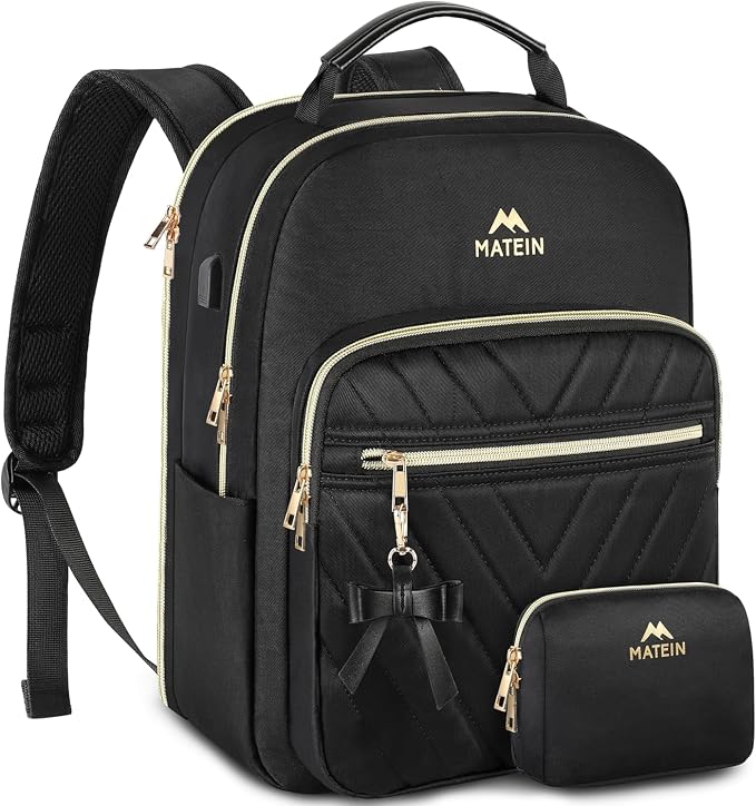 MATEIN Backpack Purse for Women, 15.6 Inch Stylish Bookbag, 2pcs Set, Black | Fashion Cute Medium Daypack, Waterproof Casual Daily Shoulder Bag, Ladies Teen Girls Handbags for Travel Work School College - Image 4