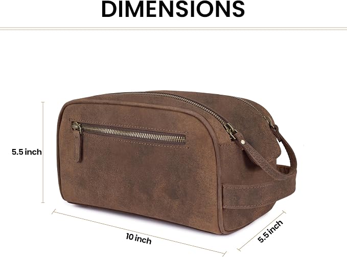 Leather Toiletry Travel Bag with Waterproof Lining, Large Capacity Vintage Dopp Kit, Shaving & Cosmetic Organizer for Men & Women - Brown - Image 5