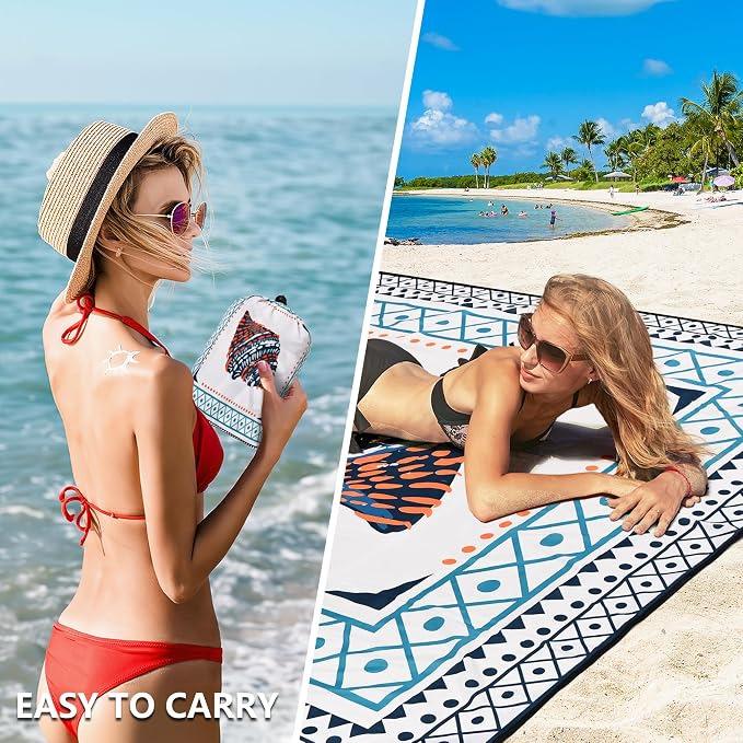 WIWIGO Beach Blanket Waterproof Sandproof Beach Mat 79" X 83"/10'x9'for 2-8 Adults Quick Drying Outdoor Picnic Mat Beach Accessories for Travel, Camping, Hiking - Image 4