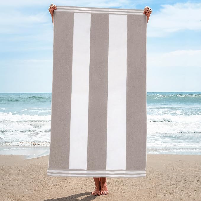 Superior Cotton Nautical Stripe Beach Towels, Colorful Towels for Adult, Kid, Pool, Swimming, Sand, Travel, Large Oversized, Absorbent, Fast Drying, Bath Basics, Cabana Collection, 1 Piece, Light Grey by SUPERIOR