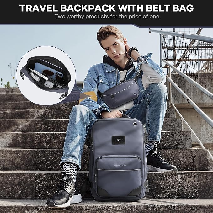 Maelstrom Travel Backpack for Men Women, 35L Carry on Backpack for Traveling on Airplane,with Belt Bag&Shoe Compartment,Waterproof Laptop Backpack fit 17”Laptop-Mystery Grey - Image 2