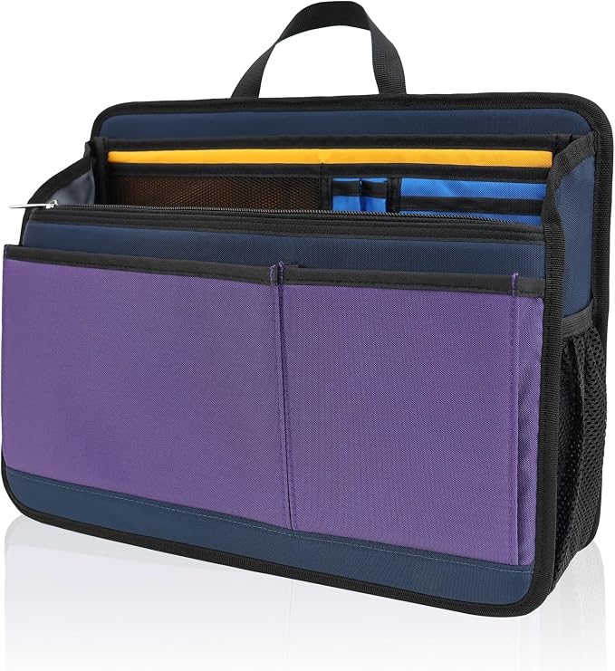 Large Rugged Organizer Insert for Briefcase Tote Shoulder Messenger Bag-20 Pockets,Padded Water-repellent Nylon-Mix by DELTAMANN