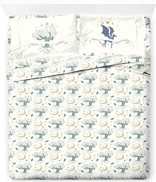 Jay Franco Kids Sheet Set with Fitted, Flat Sheets & Pillow Cover - Ultra-Soft Bedding with Pillowcase for Room Decor, White - Harry Potter, 4 Piece Full by JayFranco