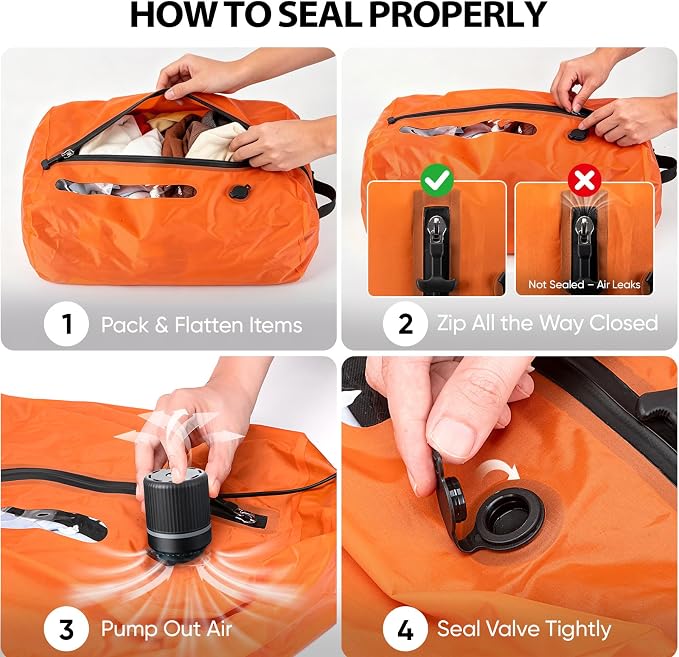 Vacuum Travel Bags With 5500Pa Wired Pump, Vacuum Luggage Bags for Clothes, Compression Bags for Travel, IP68 Waterproof Space Saver Packing Cubes for Suitcase, Backpack & Home Storage (2 Pack + Pump) - Image 4