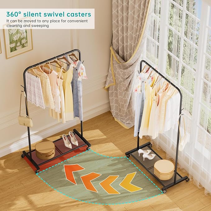 SINGAYE Wardrobe Standing Closet Clothing Rack With Shelf Hanging Clothes | Wardrobe Open Compact Small Metal Garment Hanger Stand Alone Free Standing Black Closet Rack Storage Organizer Heavy Duty - Image 7