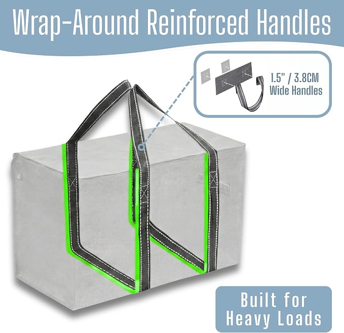 VENO 2 Pack Heavy Duty Moving Bags, Extra Large Storage Bags with Reinforced Handles & Strong Zippers, Foldable & Reusable Moving Box Alternative for Clothes & Dorm Storage - Image 2