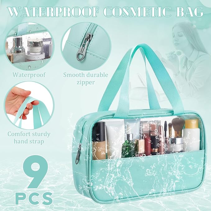 Buryeah Translucent Make up Bag Toiletry Organizer for Women Men Waterproof Portable Cosmetic Travel Bag with Hanging Handles Travel Storage Carry Pouch Gifts for Bridesmaid(9 Pcs,Green) - Image 5