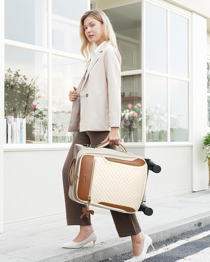 22x14x9 Airline Approved, 20" Softside Suitcase for Travel | Carry On Luggage ,4 packing cubes, Lightweight for Women Men, TSA Lock, 4 Spinner Wheels,Beige - Image 9
