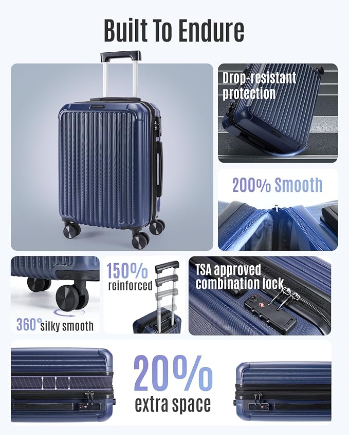 LIGHT FLIGHT Carry On Luggage 22x14x9 Airline Approved, Dark Blue | 22x14x9 Airline Approved, Hard Shell with Wheels, Expandable Hardside, TSA Lock - Image 2