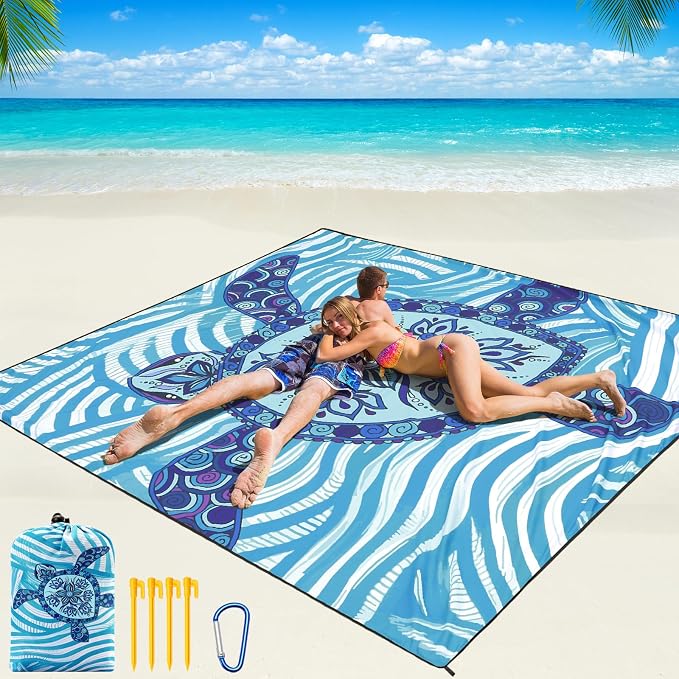 WIWIGO Beach Blanket Waterproof Sandproof Beach Mat 79" X 83"/10'x9'for 2-8 Adults Quick Drying Outdoor Picnic Mat Beach Accessories for Travel, Camping, Hiking by WIWIGO
