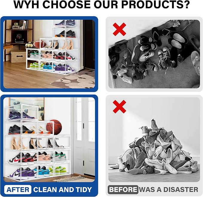 1 Pack Drop Front Shoe Boxes Acrylic Box Sneaker Case Size 12, Transparent Display Cases for Sneaker Collections, Baseball Caps, Hat Organizer Dust-free Shoe Cubbies Stackable Sneaker Boxes - Image 7
