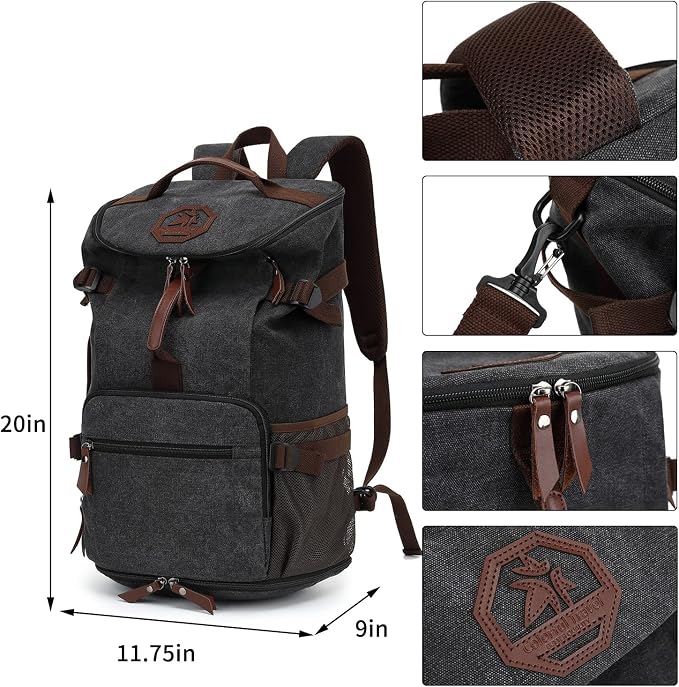 Kalesi Gym Duffle Bag Backpack 4-Way Vintage canvas with Shoes Compartment for travel Sport Hiking laptop (Vintage black) - Image 2