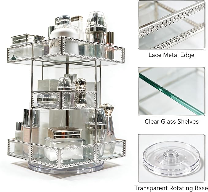 Luxury Silver Glass Cosmetic Storage Organizer, 4-Tier Makeup Display Case with Multiple Compartments, Countertop Vanity Organizer for Perfume, Skincare, Cosmetics, Bathroom Dresser Storage Rack - Image 7