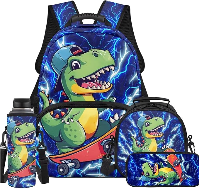 Skateboard Flash Dinosaur Backpack for Boys 6-12 Kids Backpack with Lunch Box Zipper Pencil Pouch Portable Student Backpacks for Teenagers Preschool Elementary Kindergarten Primary School by Unknown