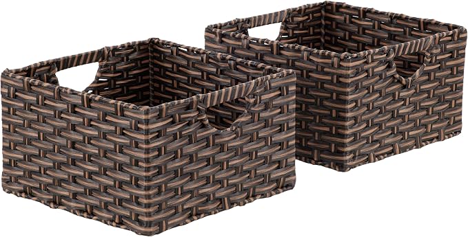 Seville Classics Premium Handwoven Portable Laundry Bin Basket with Carrying Handles, Household Storage for Clothes, Linens, Sheets, Mocha Brown, Rectangular (2-Pack) by SevilleClassics