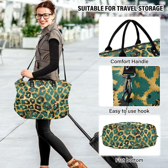 Weekender Bags Travel Duffel Gym Bag Leopard Green Skin Animal Carry on Overnight Tote Bag with Toiletry Bag for Airplane Travel Trip Gym Yoga - Image 6