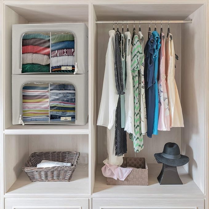 Sorbus Storage Bins with Divided Interior - Large Stackable & Foldable Organizer Containers with Metal Frame, Oxford Fabric, Large Window & Carry Handles - Organization for Bedroom, Linens & Clothes - Image 4
