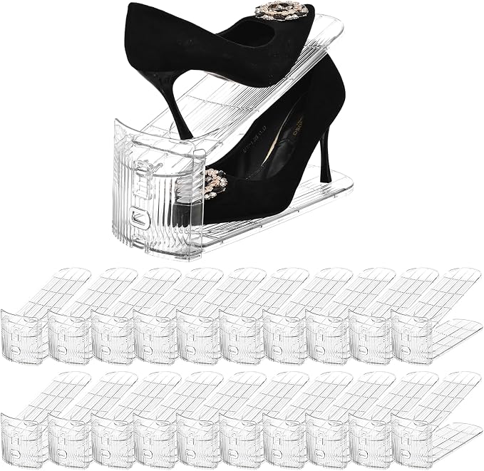 Shoe Slots Organizer，20 Pack Clear Shoe Stackers for a Pair of Shoes,Adjustable Shoe Rack with Three Levels，Shoe Storage Shoe Space Saver by beehomay