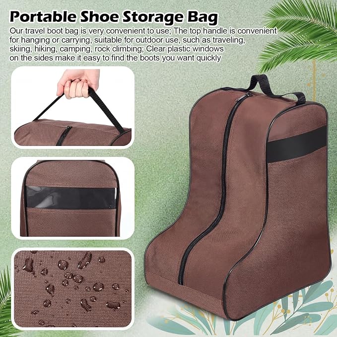 2 Pcs Boot Bags for Cowboy Boots Portable Storage Bag for Travel Long Tube Shoes Bags Men Tall Shoe with Handle for Home (Brown) - Image 3