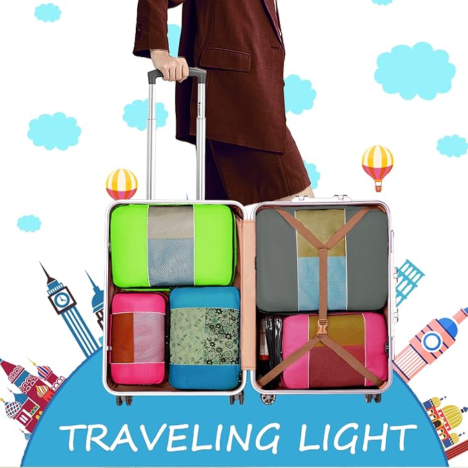 Qiyuer 7 Set Packing Cubes for Suitcase, Travel Luggage Organizer Bags Set, 1 Large 2 Medium 2 Small 1 Slim 1 Toiletry Bags Black - Image 5