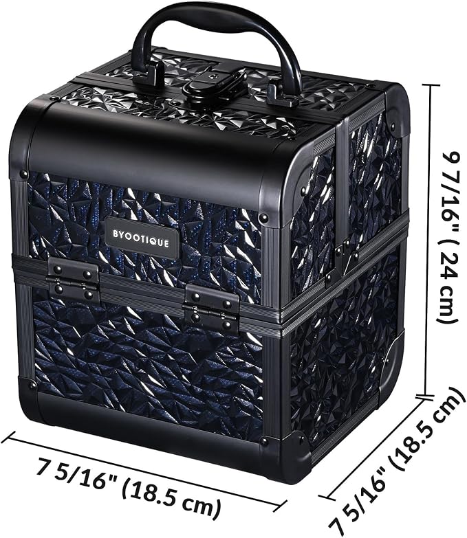 BYOOTIQUE 4in1 Cosmetology Case on Wheels w/Cosmetic Storage Makeup Artist | Aluminum Rolling Makeup Suitcase 360° Detachable Wheel Lockable Makeup Case Organizer w/ Mirror Nail Tech Mermaid Black - Image 3