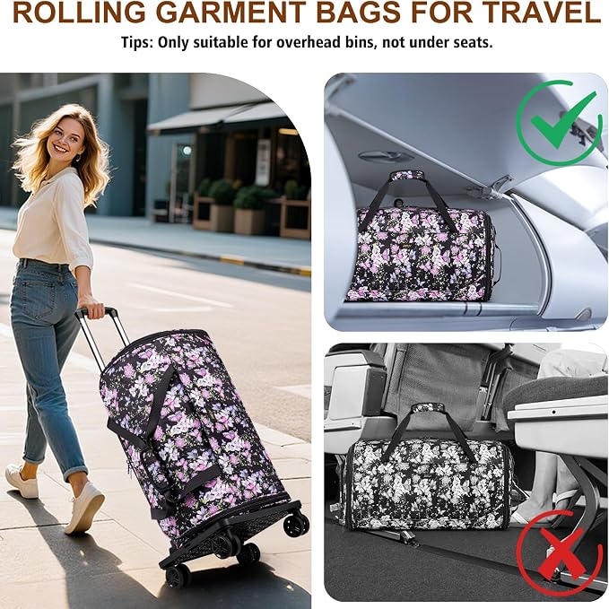Rolling Garment Bags for Travel - Carry on Convertible Garment Duffle Bags with Wheels for Men Women, 4 in 1 Large Travel Duffel Bags with Shoes Compartment Hanging Suit Dress Weekender Bag 4pcs Set - Image 8